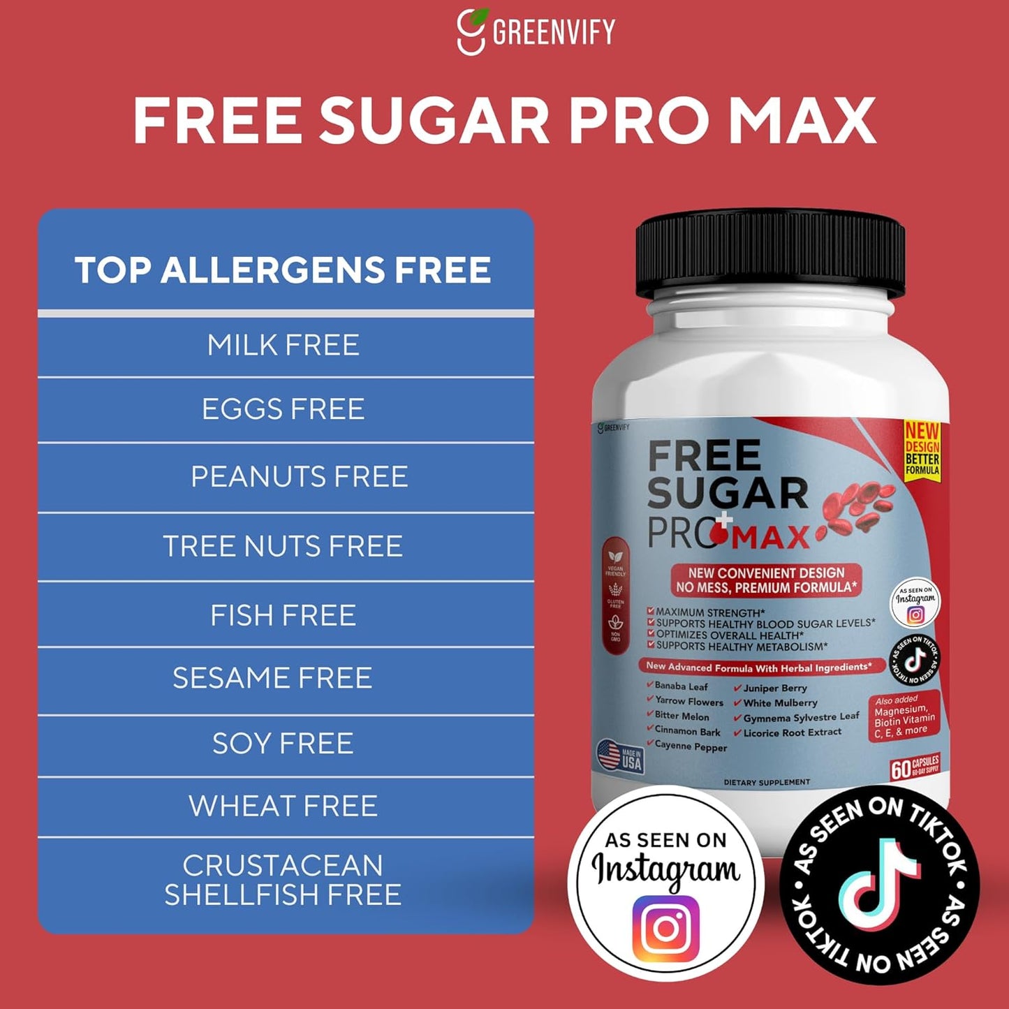 Maximum Strength All Natural Blood Sugar Support Formula - 60 Capsules