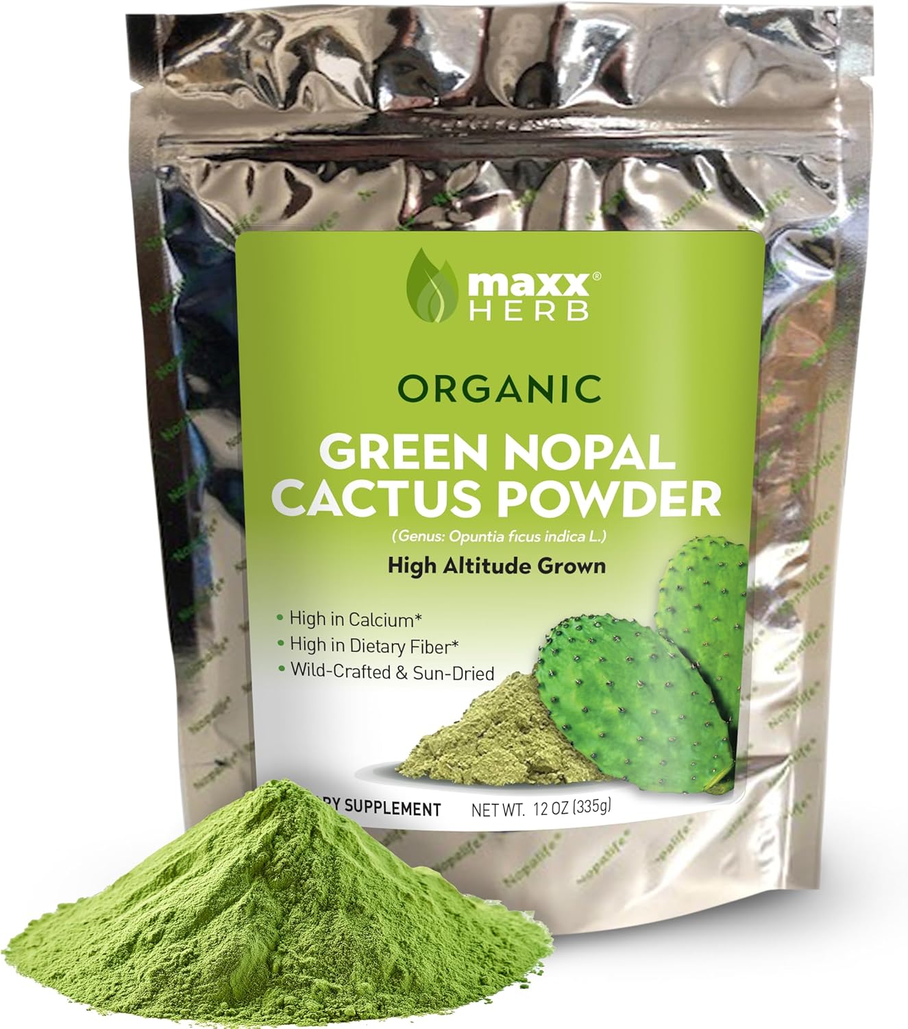Maxx Herb Organic Nopal Cactus Powder - Promotes Digestive Health & Boosts Immunity - Rich in Fiber & Calcium - Vegan, Non-GMO, Gluten Free - 12 Oz Bags (3) - 15% Off