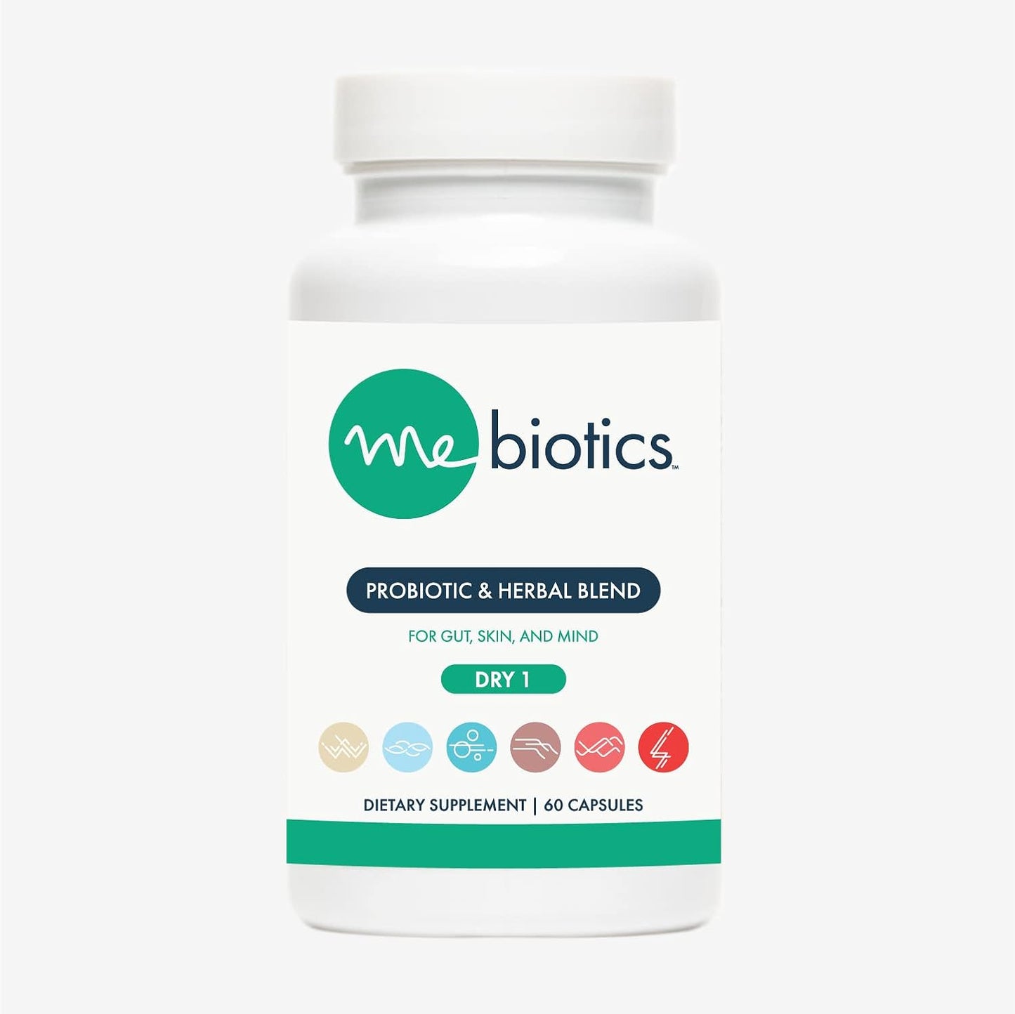 Mebiotics Probiotic & Herbal Supplement Dry 1 - Lactobacillus Rhamnosus + Lemon Balm for Skin & Gut - Oral Probiotics (60 Capsules)