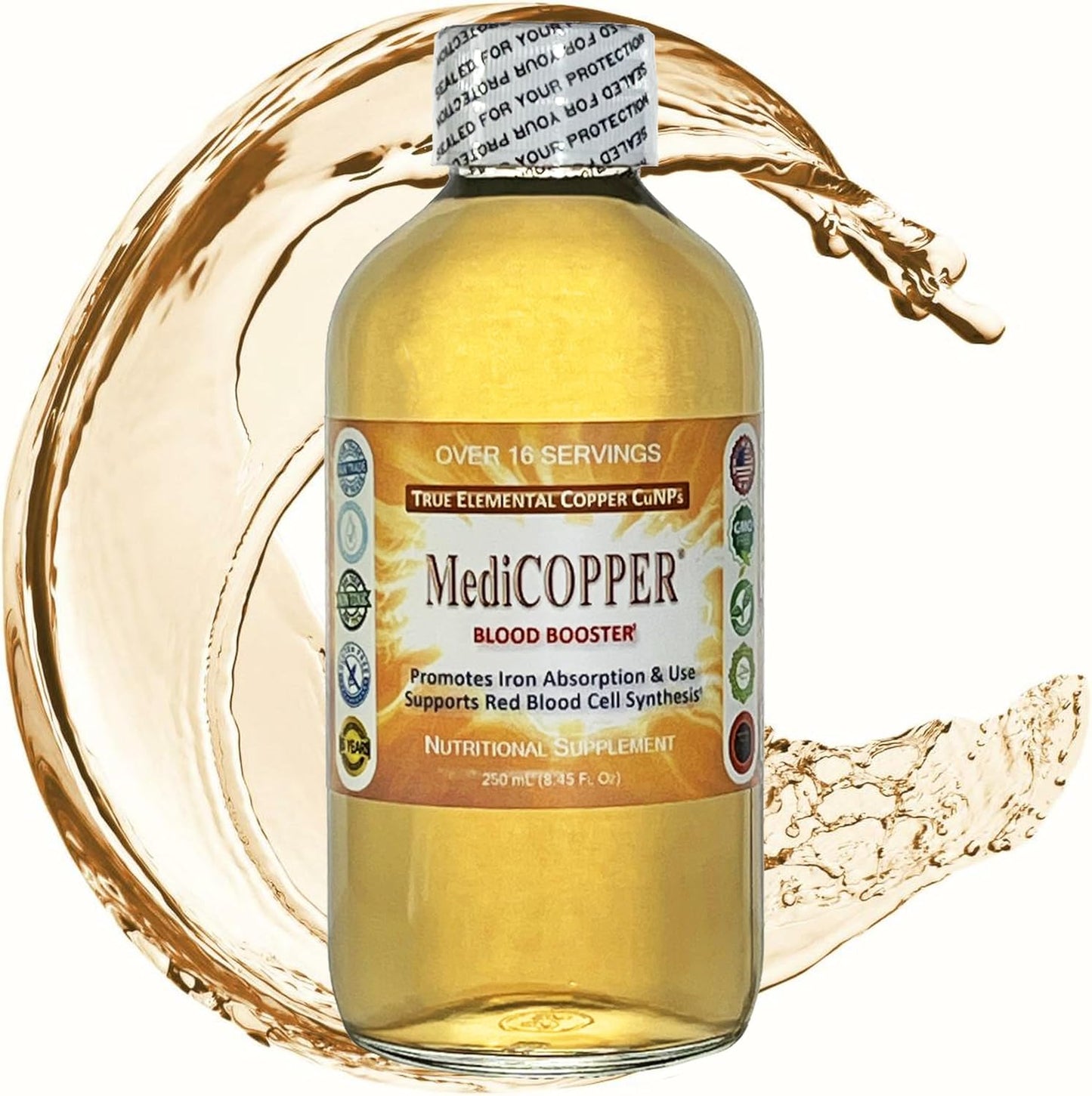 MediCOPPER Blood Booster True Colloidal Copper CuNP Nutrient - 250 mL Clear Glass Bottle