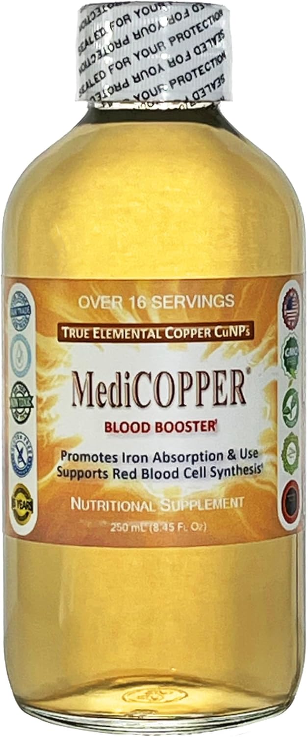 MediCOPPER Blood Booster True Colloidal Copper CuNP Nutrient - 250 mL Clear Glass Bottle