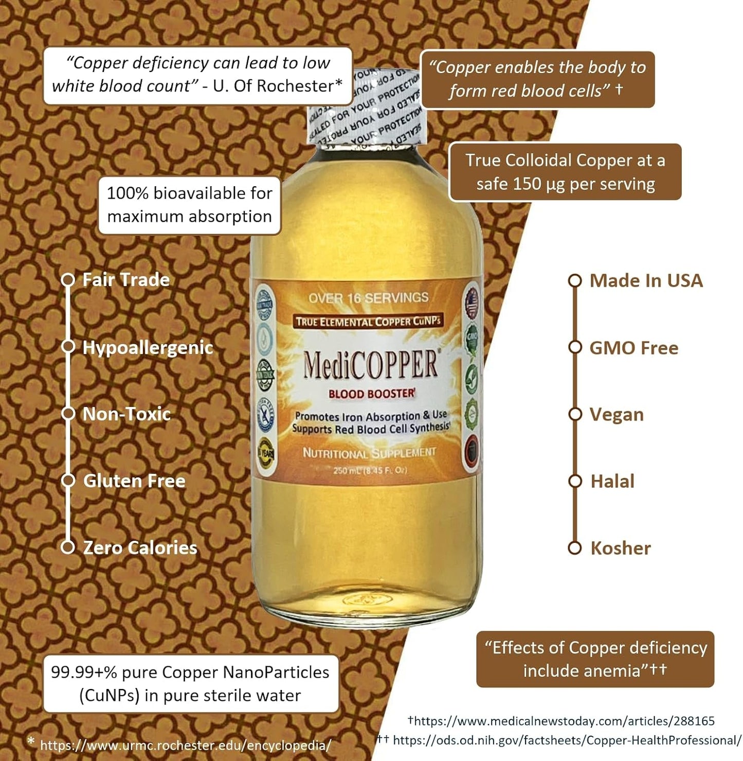 MediCOPPER Blood Booster True Colloidal Copper CuNP Nutrient - 250 mL Clear Glass Bottle