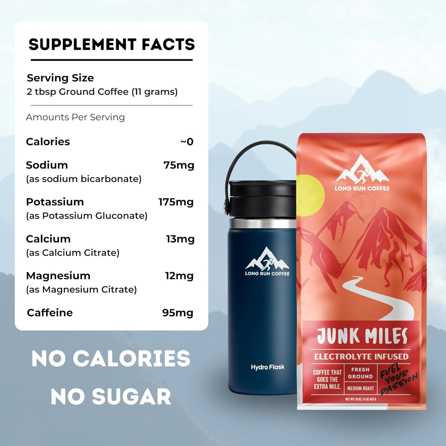 Medium Roast Coffee Infused with Electrolytes Powder - Athlete Hydration - Keto Electrolytes - 12 Oz Ground Coffee for Runners