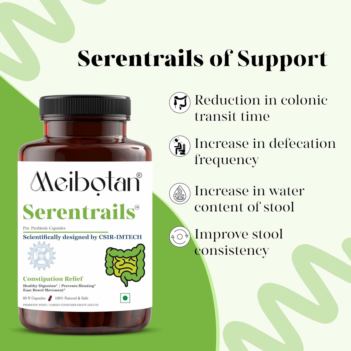 MEIBOTAN Serentrails Probiotic Blend for Gut Health - 16 Billion CFU, 8 Strains