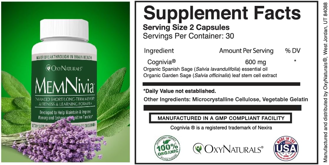 MemNivia Brain Supplement - Award-Winning Memory & Focus Formula with Clinically Proven Natural Ingredients - 90 Servings
