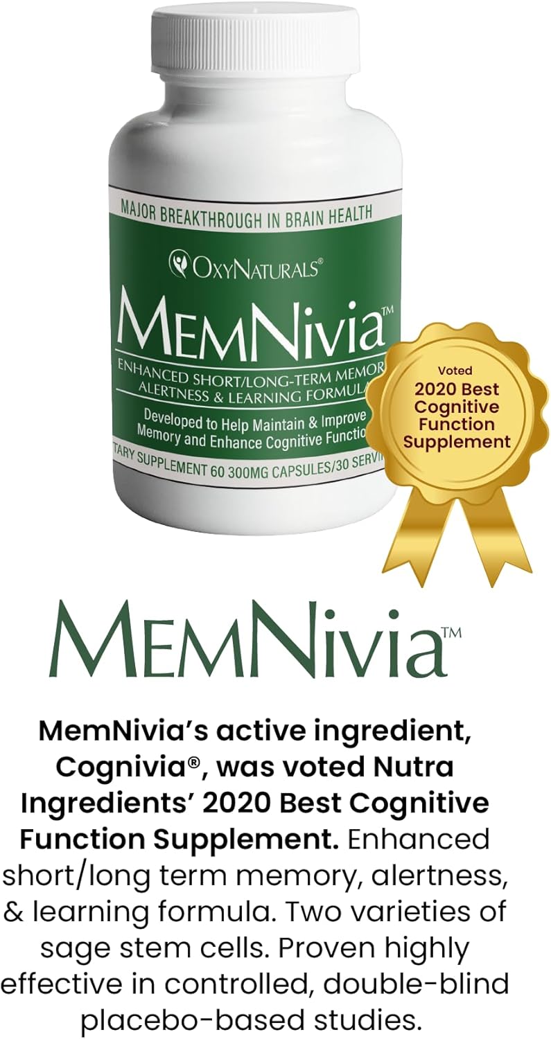 MemNivia Brain Supplement - Award-Winning Memory & Focus Formula with Clinically Proven Natural Ingredients - 90 Servings