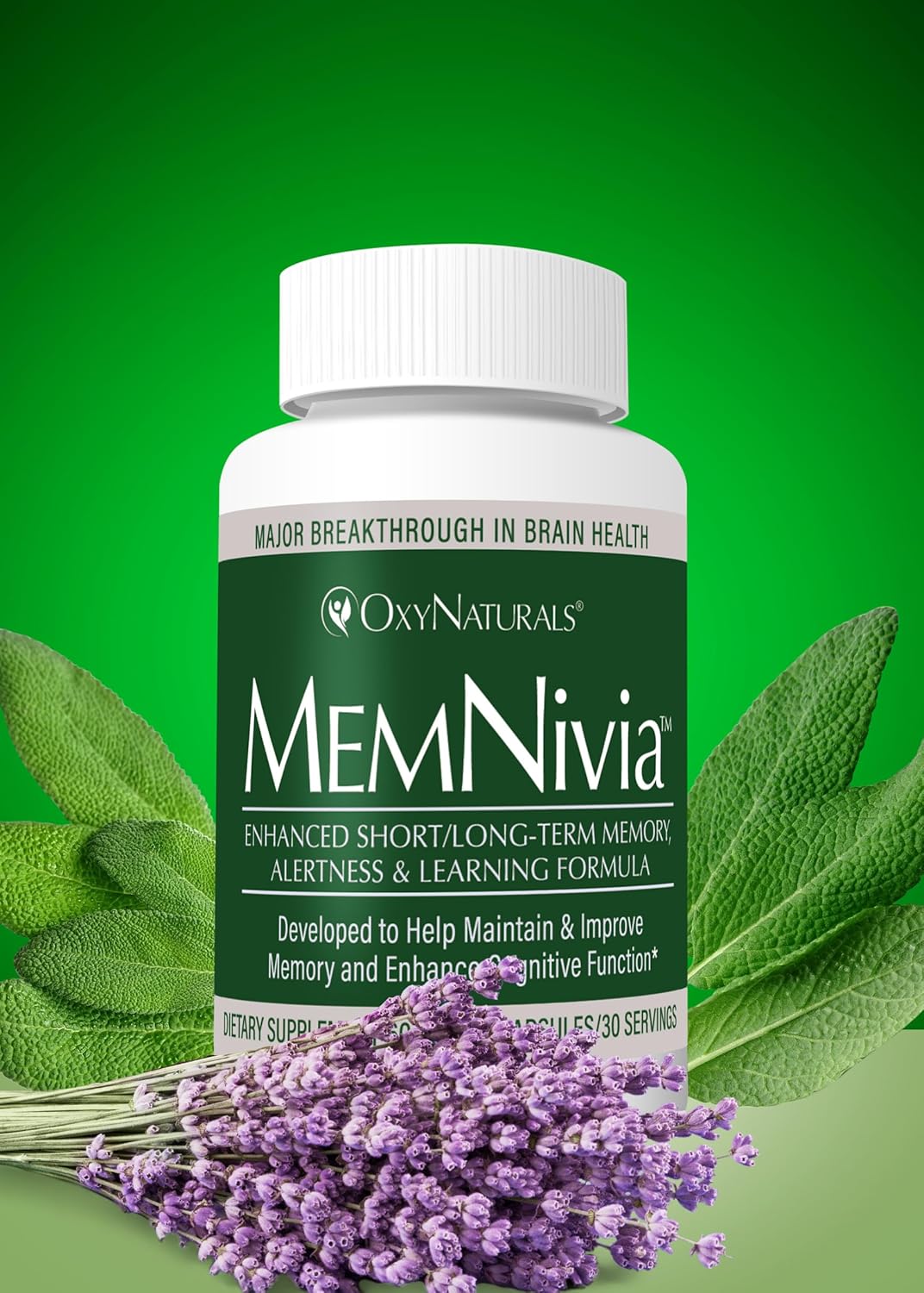 MemNivia Brain Supplement - Award-Winning Memory & Focus Formula with Clinically Proven Natural Ingredients - 90 Servings