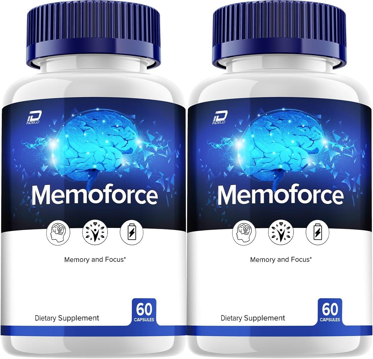 MemoForce Brain Supplement Capsules - Natural Memory and Focus Booster with Maximum Strength Formula - 2 Pack (120 Capsules)