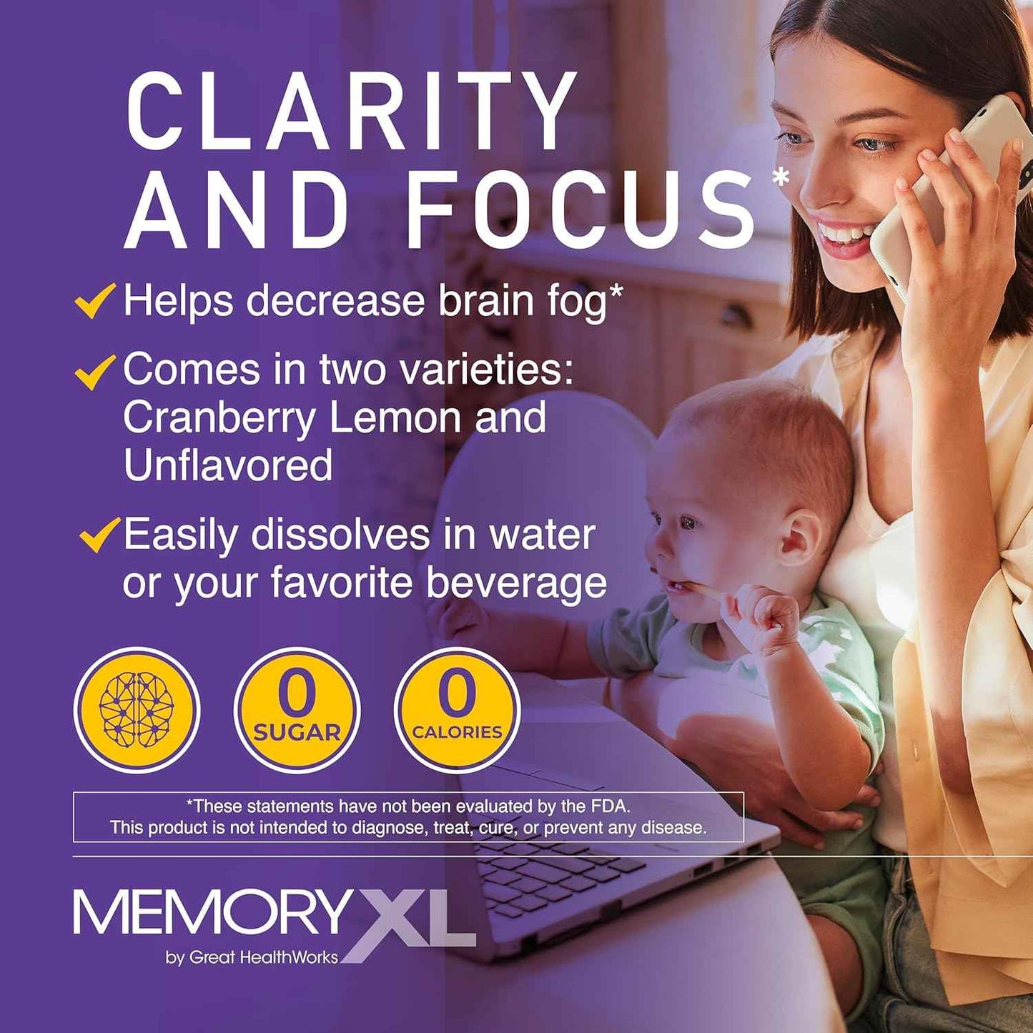MemoryXL, Magnesium L-Threonate: Brain Supplement for Memory & Focus; MagteinĀ®, Phosphatidylserine, Vitamin Mix. Improves Memory Focus Attention Learning & Logic. 0 Sugar, 0 Cal, 30pk Cranberry Lemon