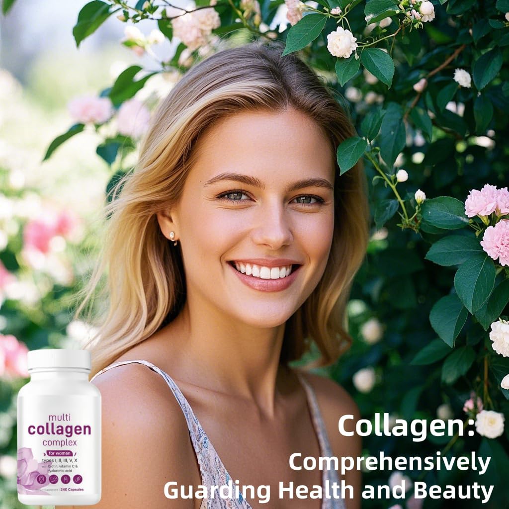 Men's and Women's Vitamin-Rich Collagen Pills with Super Collagen Peptides - Supports Skin and Intestinal Health - 240 Pills, Non-Pigmented