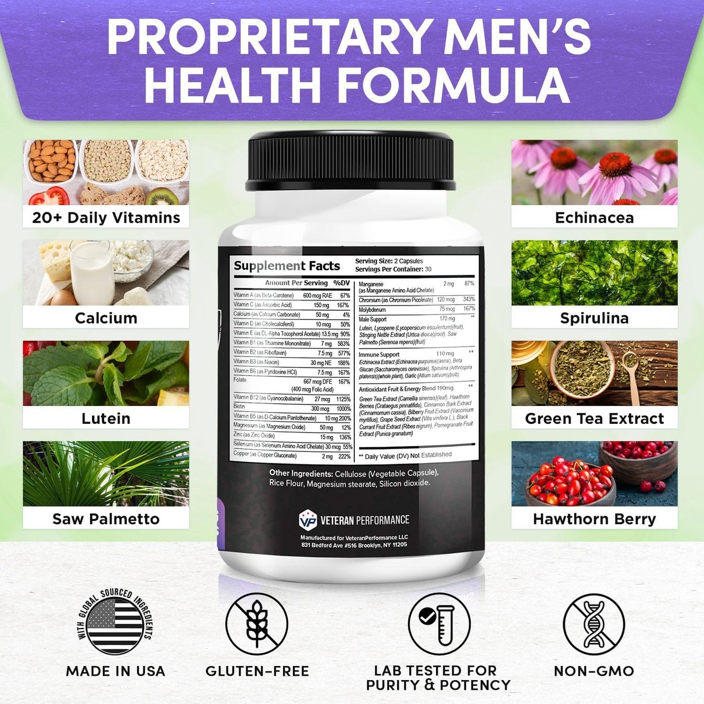 Men's Daily Multivitamin for Prostate, Energy, Immune & Joint Support - 60 Capsules