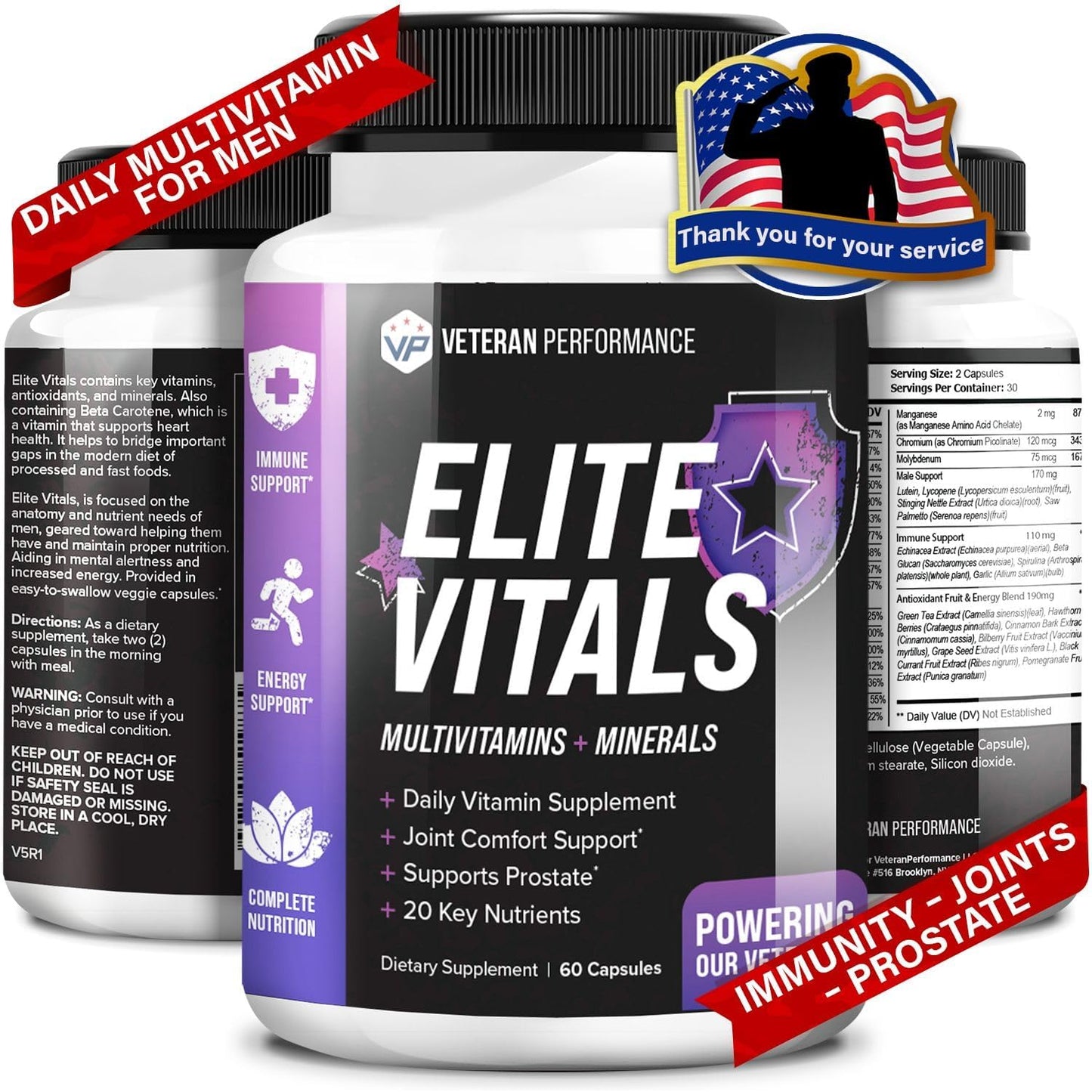 Men's Daily Multivitamin for Prostate, Energy, Immune & Joint Support - 60 Capsules