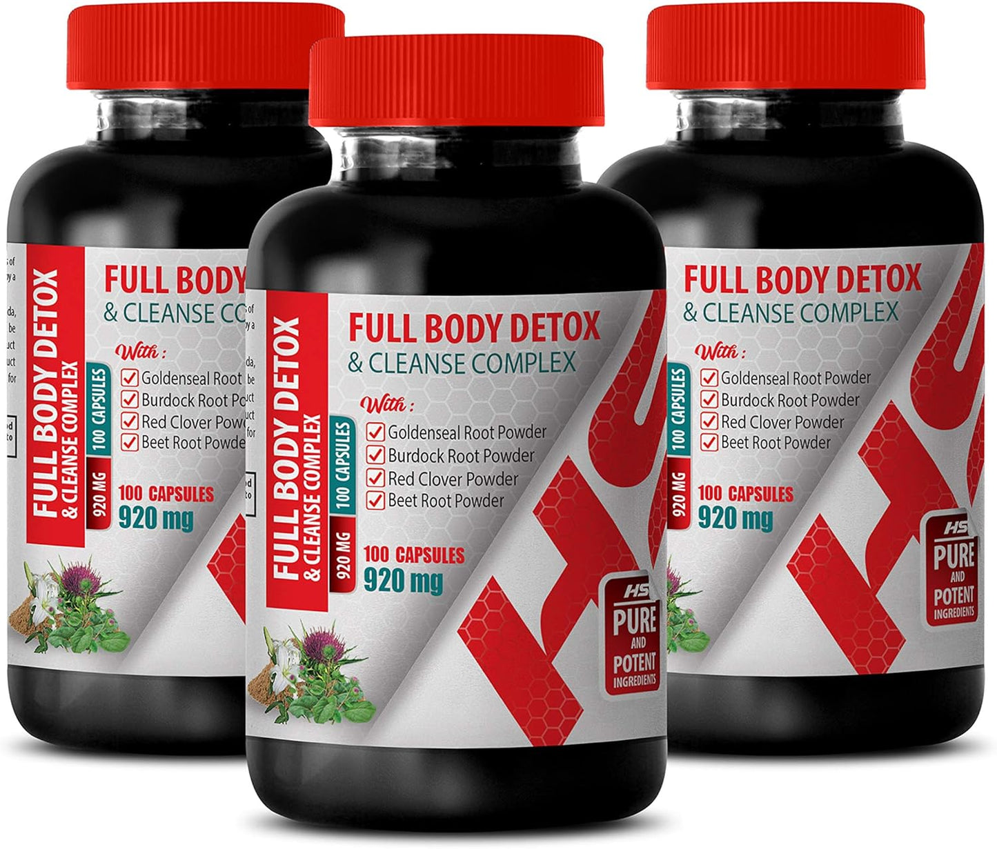 Men's Full Body Detox & Cleanse Complex 920 MG - Burdock Root Milk Thistle - 3 Bottles 300 Capsules by Healthy Supplements LLC