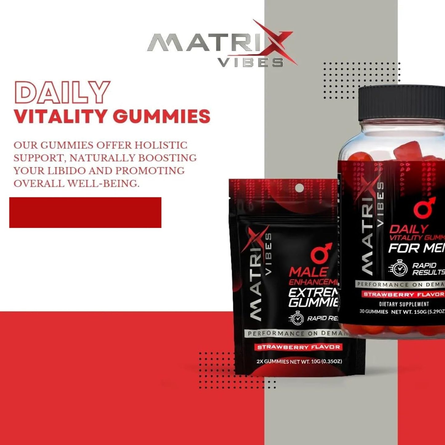 Men's Holistic Well-Being Support Gummies - Adaptogen-Enriched Strawberry Flavor - 30-Day Supply