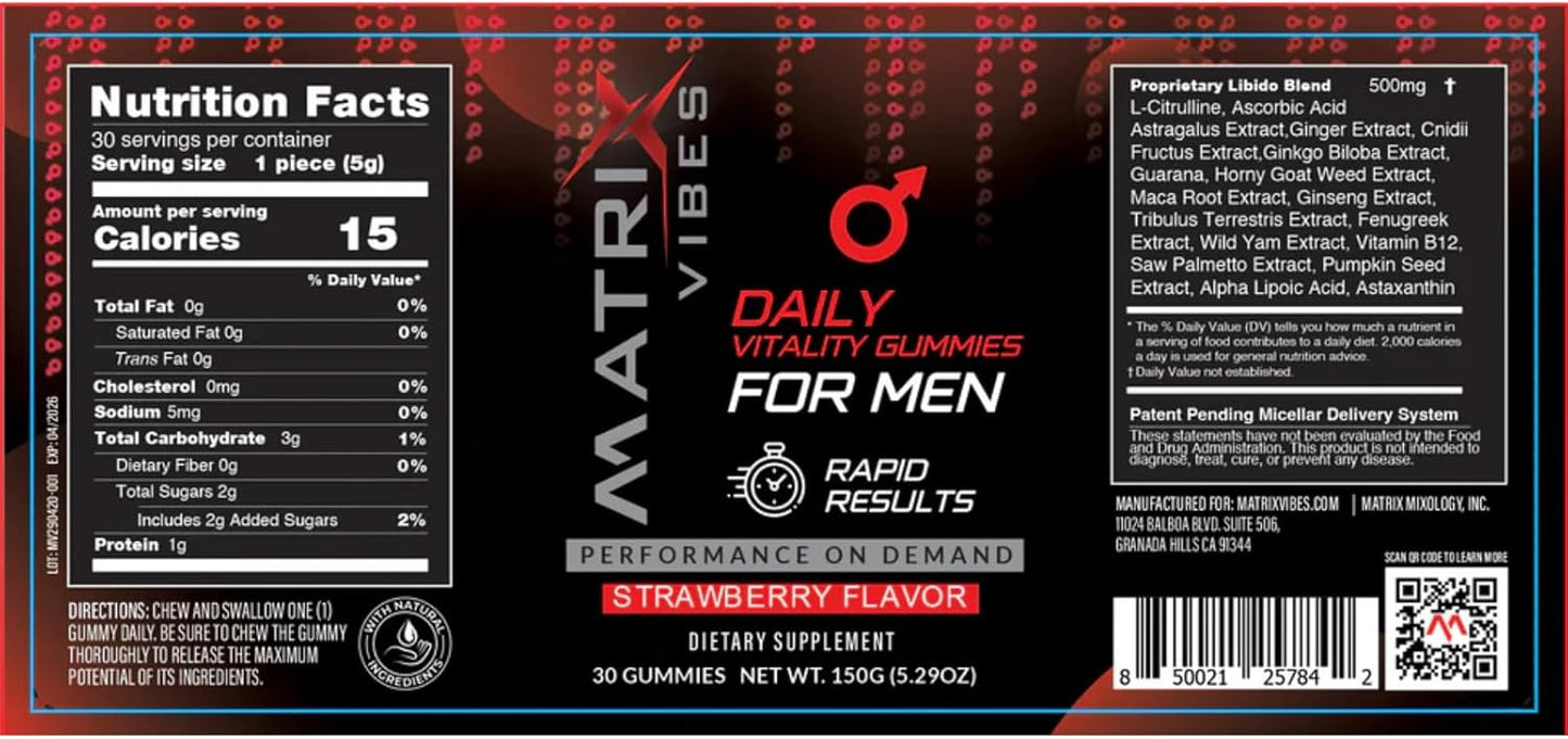 Men's Holistic Well-Being Support Gummies - Adaptogen-Enriched Strawberry Flavor - 30-Day Supply