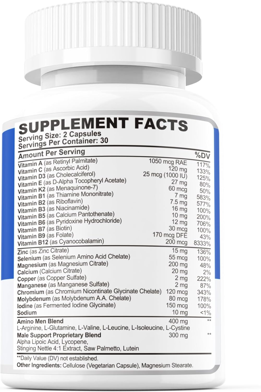 Men's Multivitamin 50 Plus with 23 Essential Vitamins & Minerals, Aminos Blend for Energy, Prostate, Bone & Muscle Strength, Immune Support - 60 Count