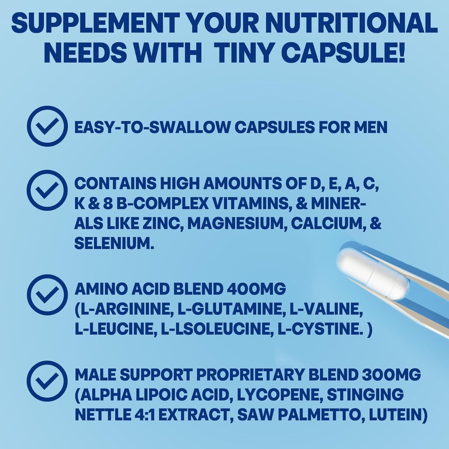 Men's Multivitamin 50 Plus with 23 Essential Vitamins & Minerals, Aminos Blend for Energy, Prostate, Bone & Muscle Strength, Immune Support - 60 Count