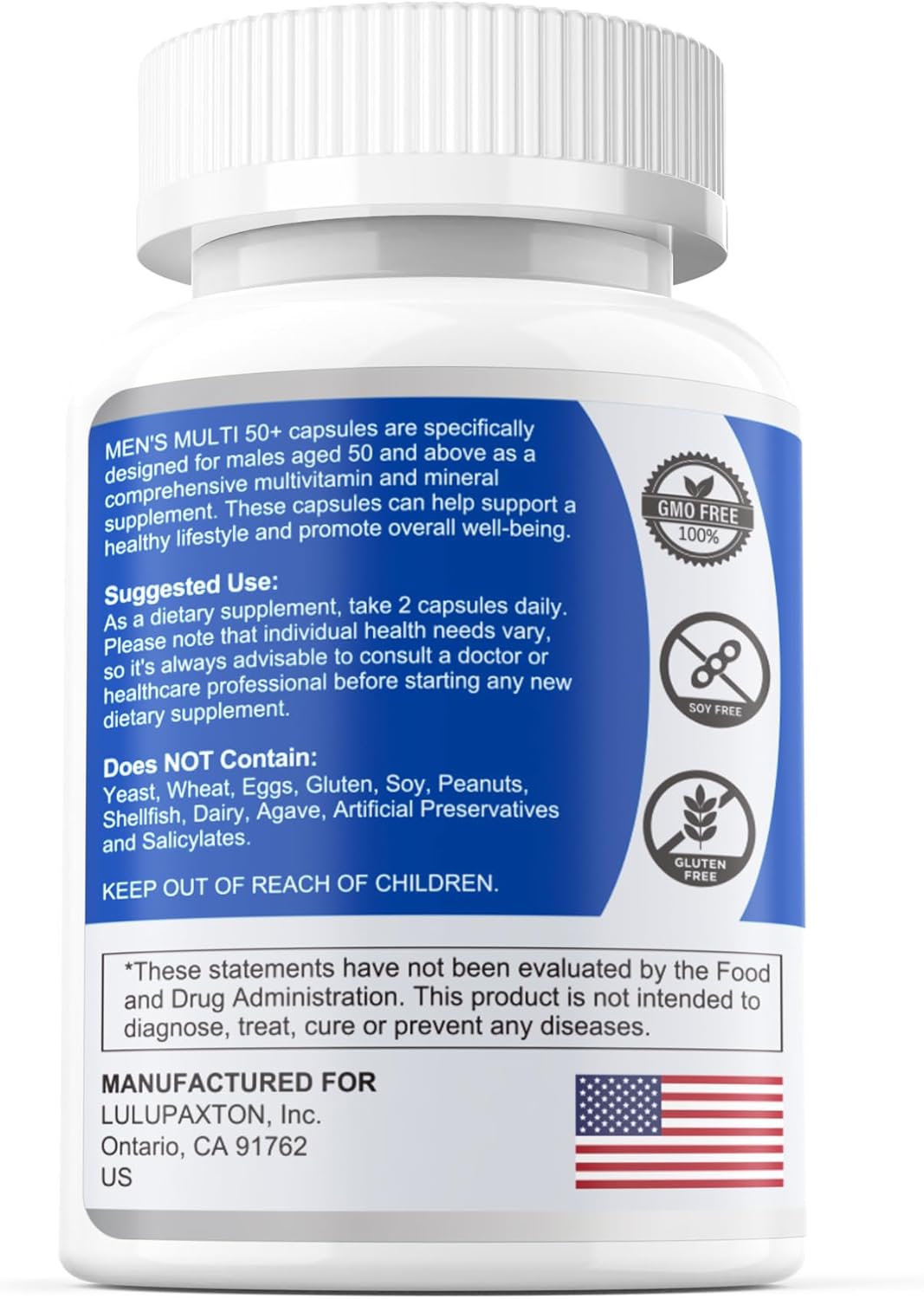 Men's Multivitamin 50 Plus with 23 Essential Vitamins & Minerals, Aminos Blend for Energy, Prostate, Bone & Muscle Strength, Immune Support - 60 Count