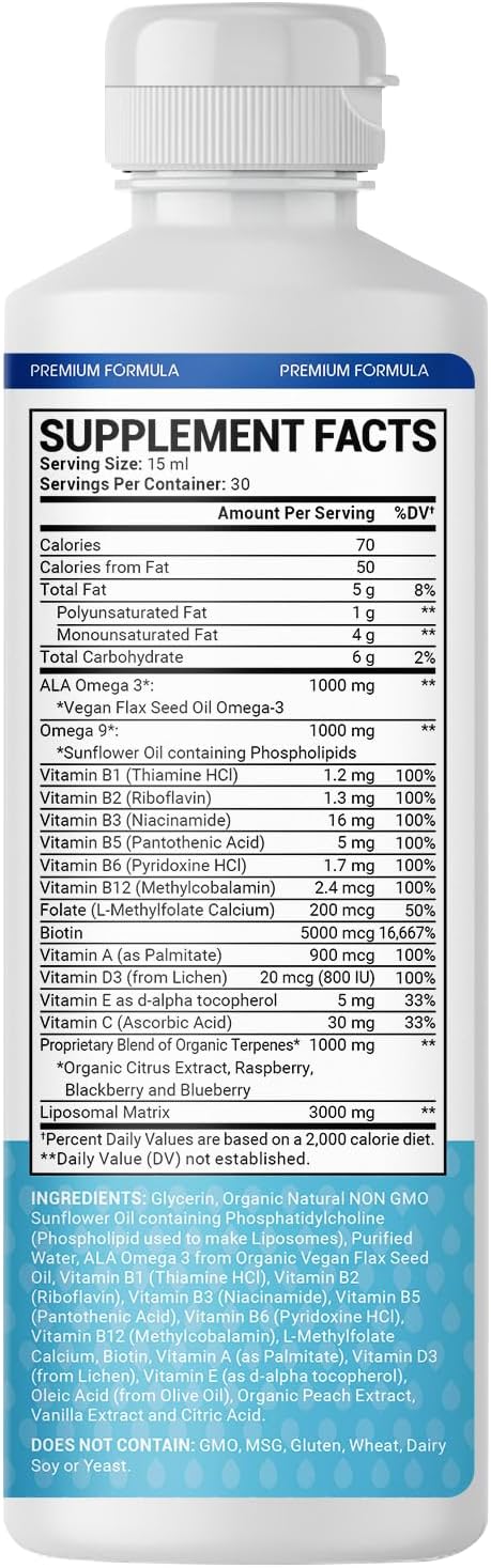 Men’s Multivitamin Supplement with Natural Peach Flavor - Supports Heart, Memory, Nervous System, Omega 3, Liposomal, Biotin - 450ML