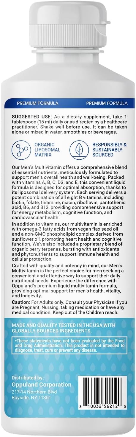 Men’s Multivitamin Supplement with Natural Peach Flavor - Supports Heart, Memory, Nervous System, Omega 3, Liposomal, Biotin - 450ML