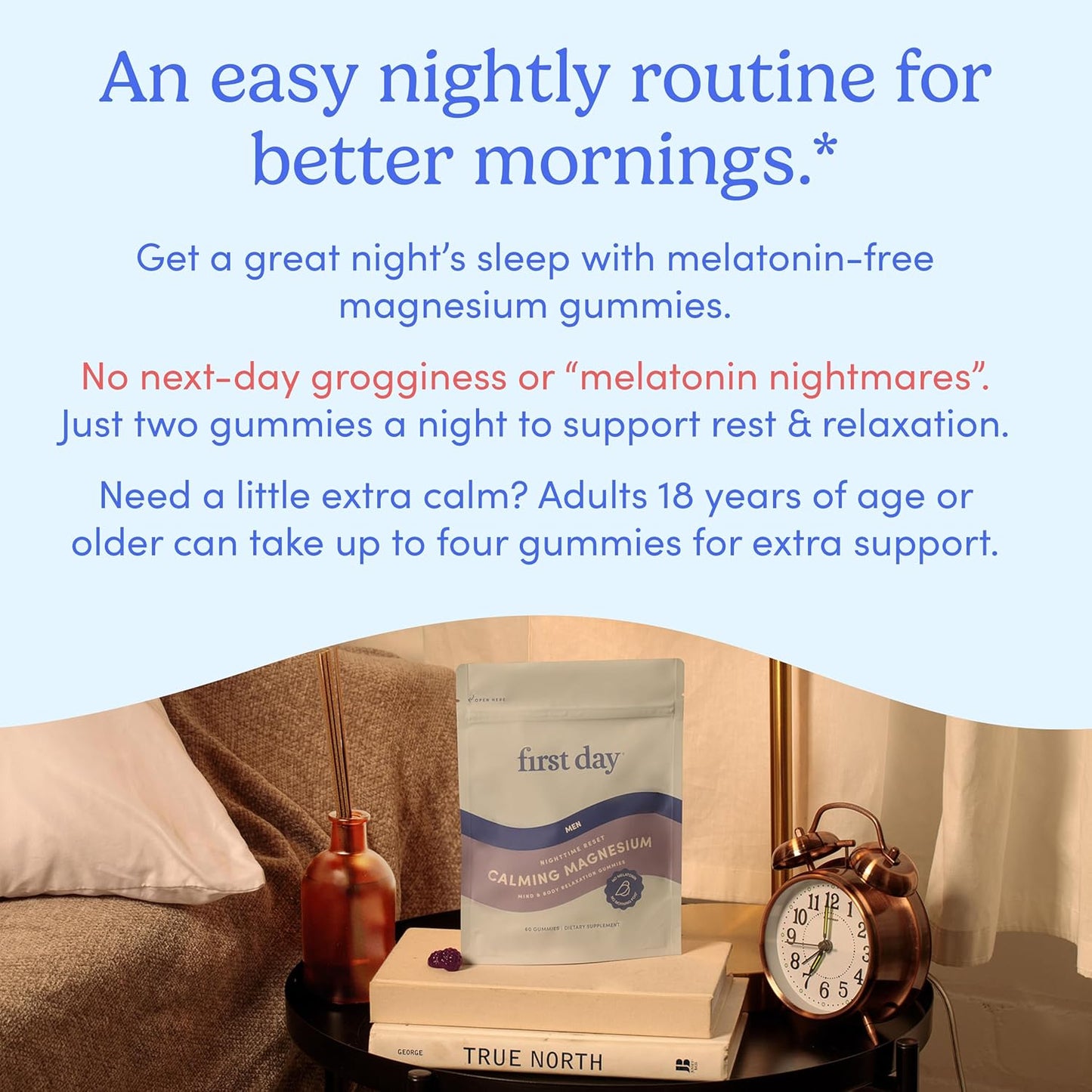 Men’s Nighttime Reset Calming Magnesium Gummies - Sleep Aid for Peaceful Rest & Balanced Mood - Supplement with Magnesium Citrate & L-Theanine - 60-Day Supply