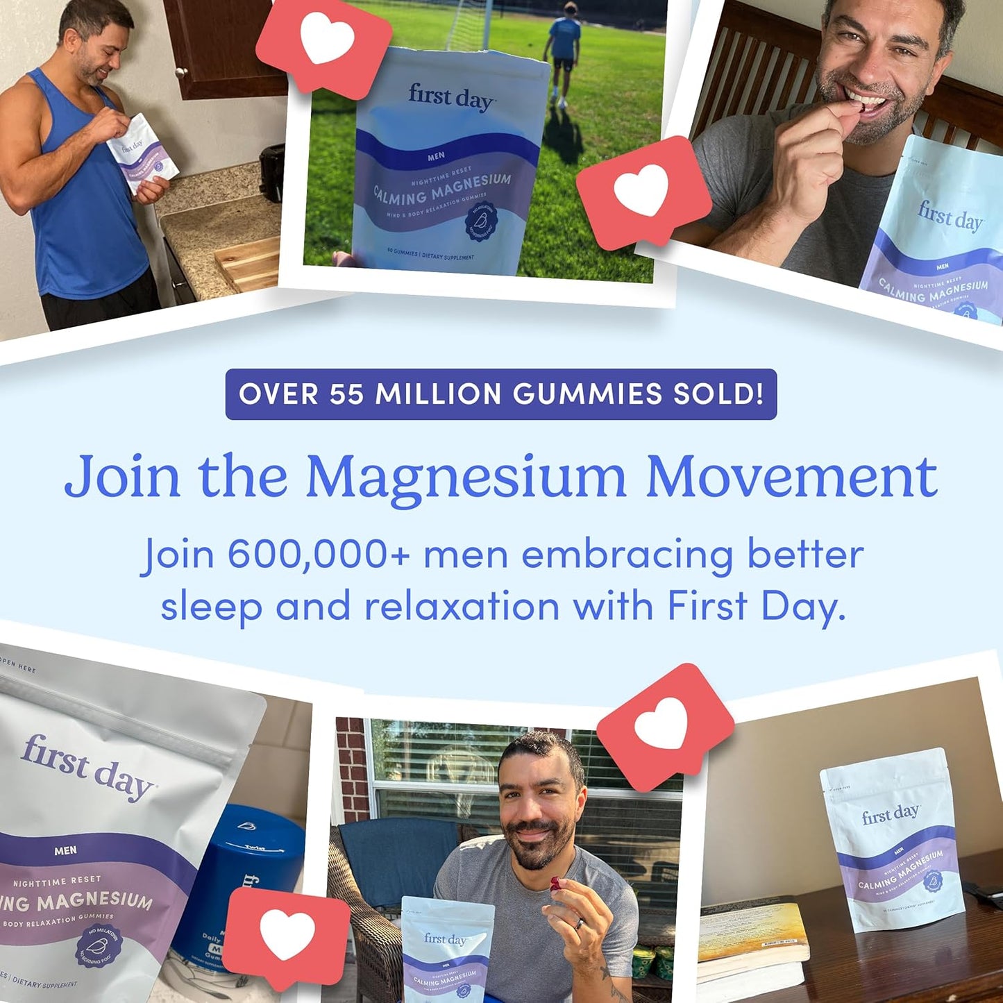 Men’s Nighttime Reset Calming Magnesium Gummies - Sleep Aid for Peaceful Rest & Balanced Mood - Supplement with Magnesium Citrate & L-Theanine - 60-Day Supply