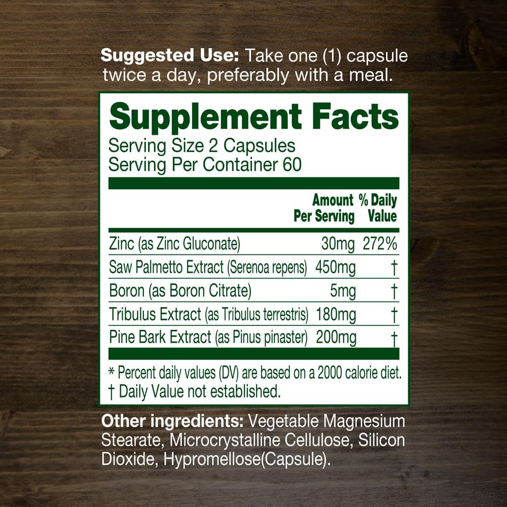 Men's Prostate Support Supplement - Saw Palmetto Complex with Zinc, Tribulus, Boron, Pine Bark - 120 Veg Caps - Urinary Health Boost