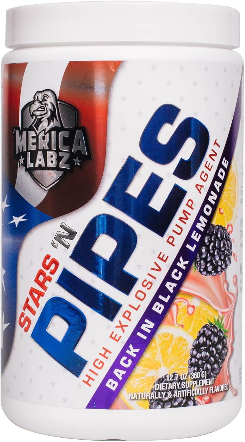 Merica Labz Stars 'N Pipes Pump Agent, Stimulant-Free, Back in Black Lemonade Flavor, 20 Servings, 6G L-Citrulline