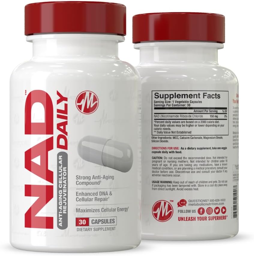 Metabolic Nutrition NAD Daily 150mg Capsules - Anti-Aging Cellular Rejuvenator for Energy & Mitochondrial Support