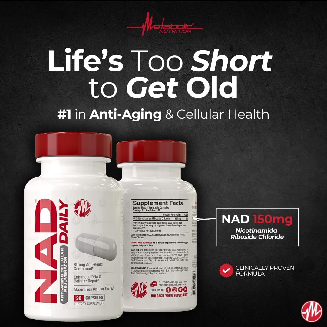 Metabolic Nutrition NAD Daily 150mg Capsules - Anti-Aging Cellular Rejuvenator for Energy & Mitochondrial Support
