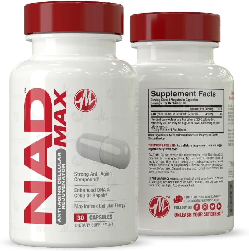 Metabolic Nutrition NAD MAX 350mg: Anti-Aging Cellular Rejuvenator, Boosts Cellular Energy, Supports Mitochondrial Function - 30 Day Supply
