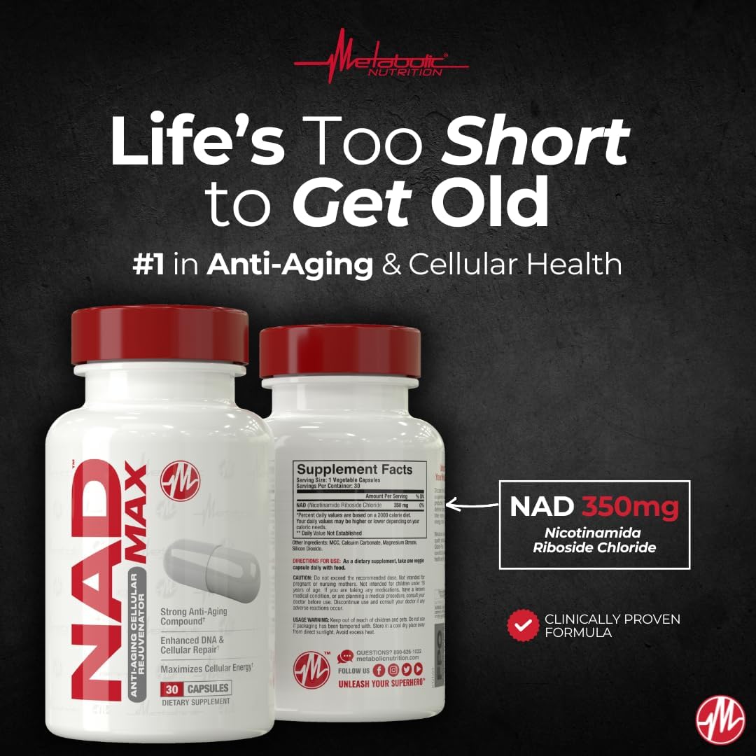 Metabolic Nutrition NAD MAX 350mg: Anti-Aging Cellular Rejuvenator, Boosts Cellular Energy, Supports Mitochondrial Function - 30 Day Supply