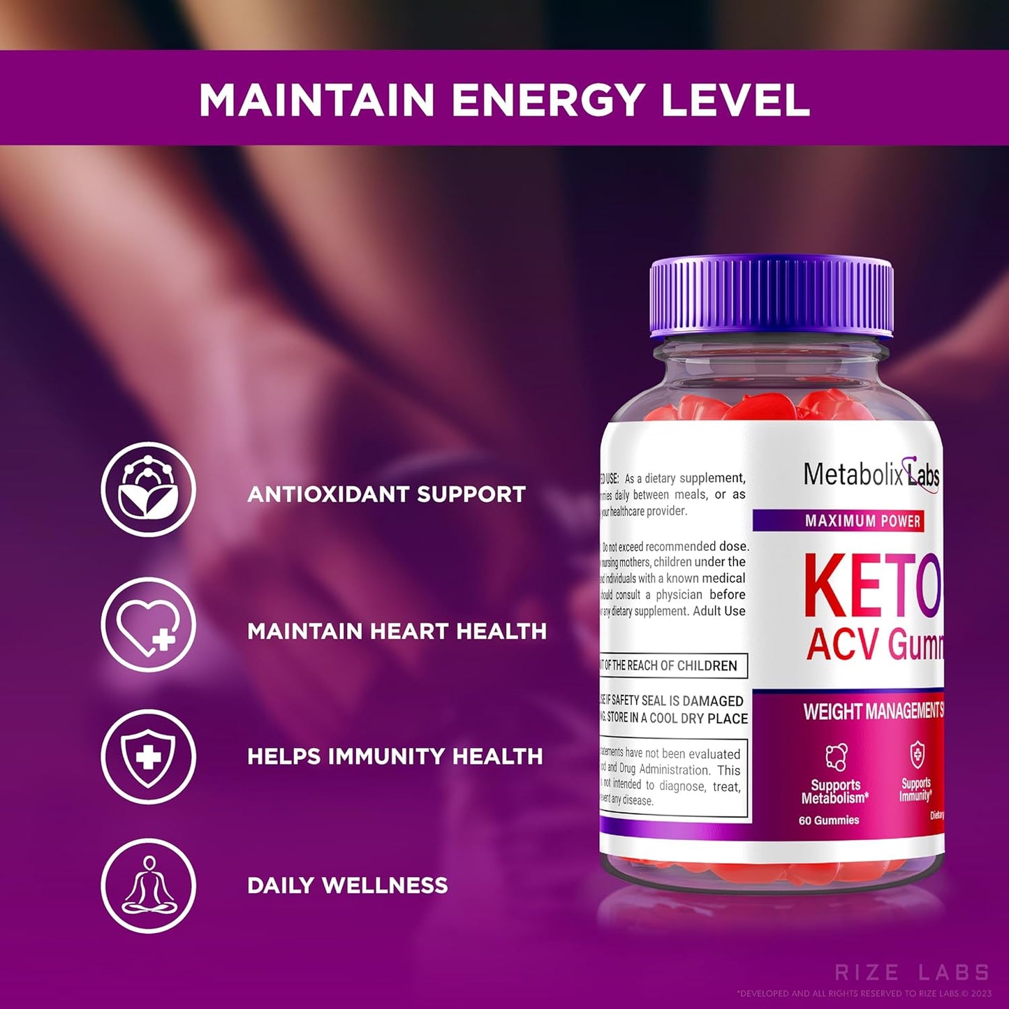 Metabolix Labs Keto Plus ACV Gummies - Weight Management Support with Apple Cider Vinegar (120 Gummies) by Rize Labs