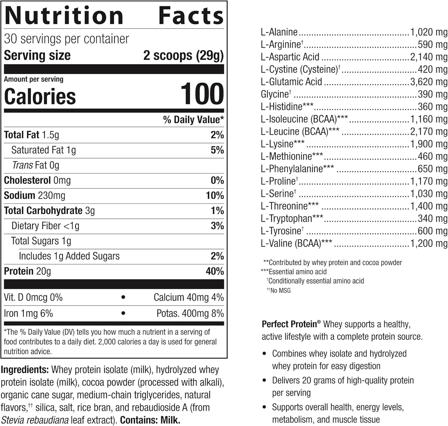 Metagenics Perfect Protein Whey - Chocolate Flavor - 30 Servings - High-Quality Whey Isolate & Hydrolyzed Protein