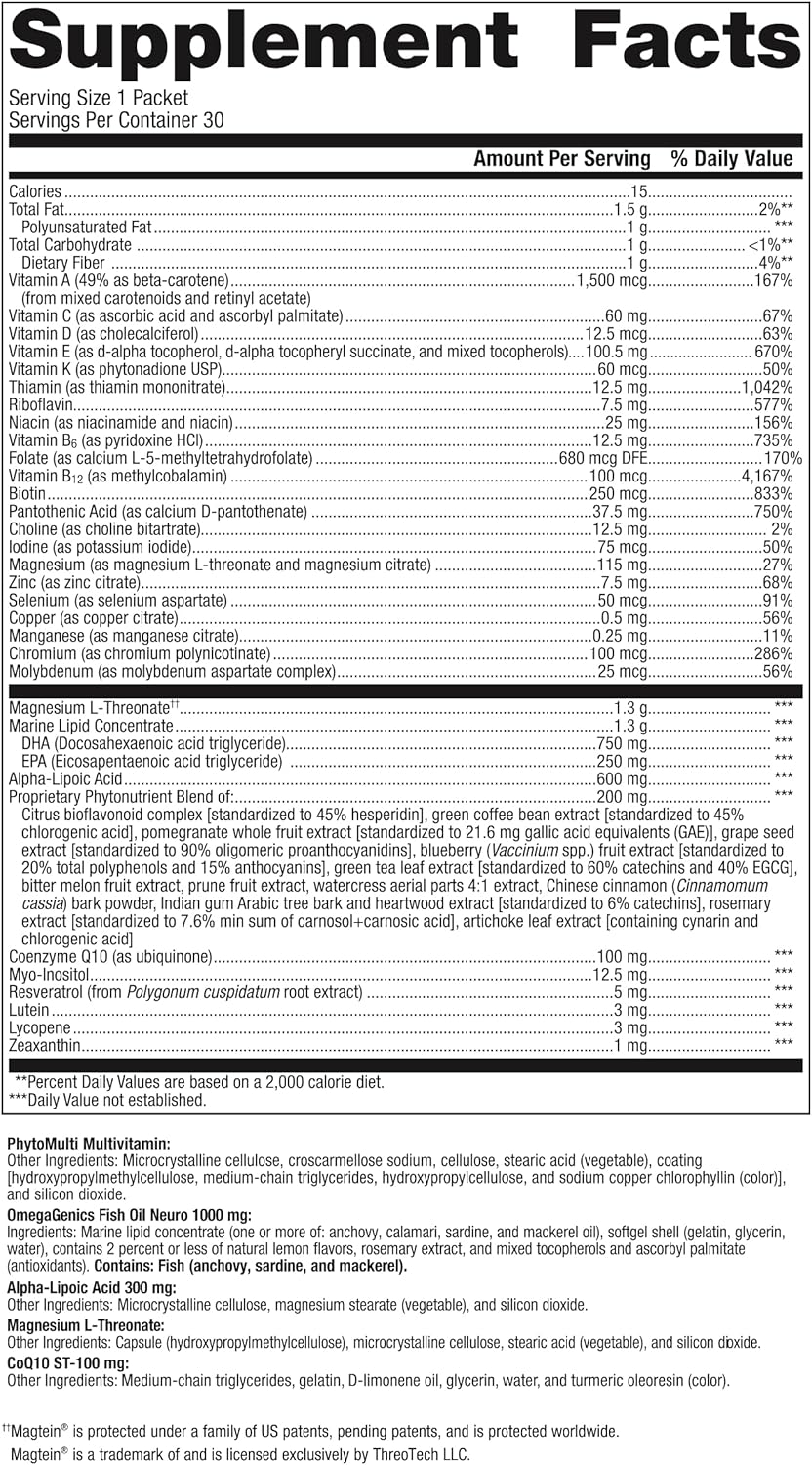 Metagenics Wellness Essentials Brain Health: Complete Brain Support with Alpha Lipoic Acid, Biotin, DHA, Folate - Gluten-Free - 30 Packets