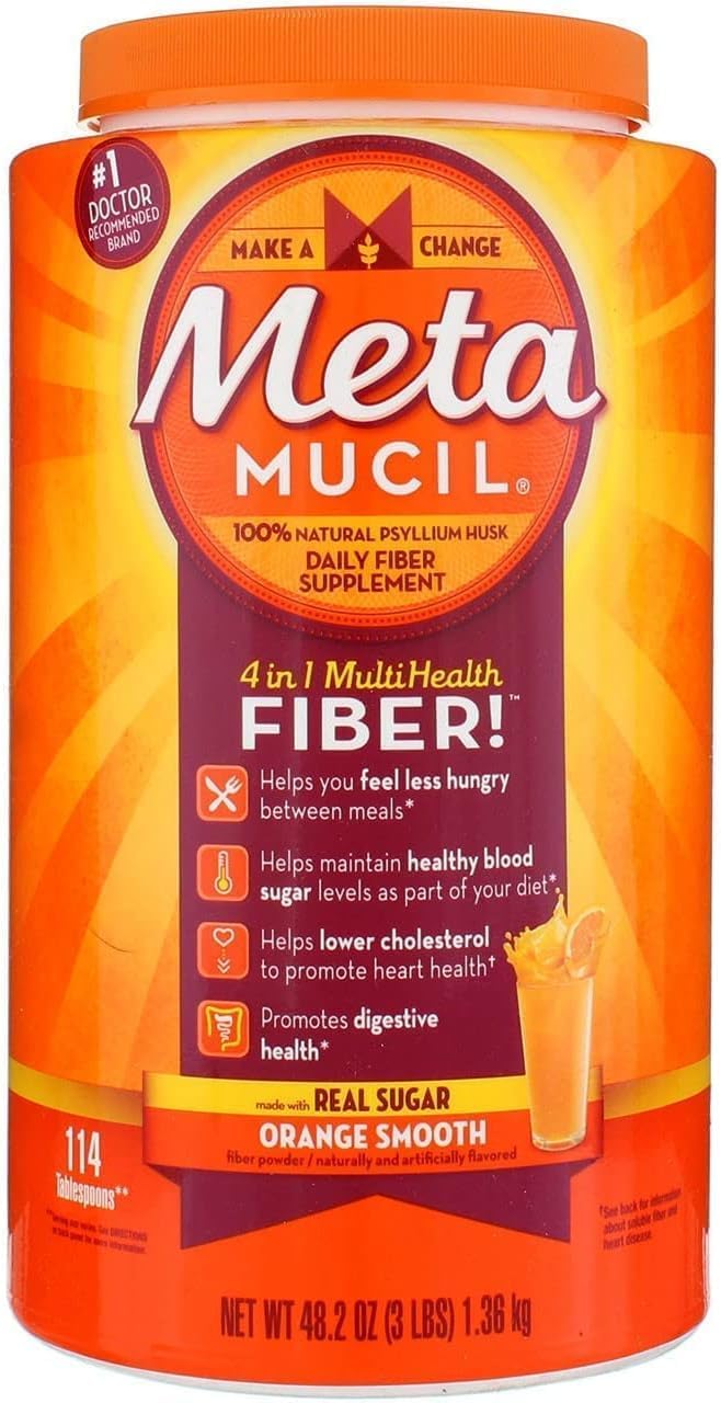 Metamucil Orange Smooth Powder, 114 Doses - Fiber Supplement for Digestive Health