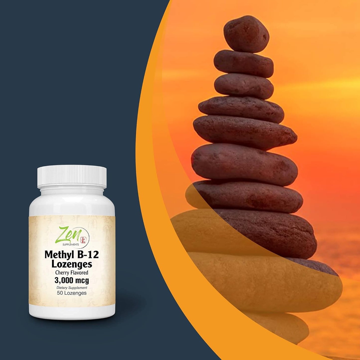 Methyl Vitamin B-12 Supplement with B6, Folate, Biotin for Cardiovascular Health, Immune System, Brain & Nerve Function - 50 Lozenges