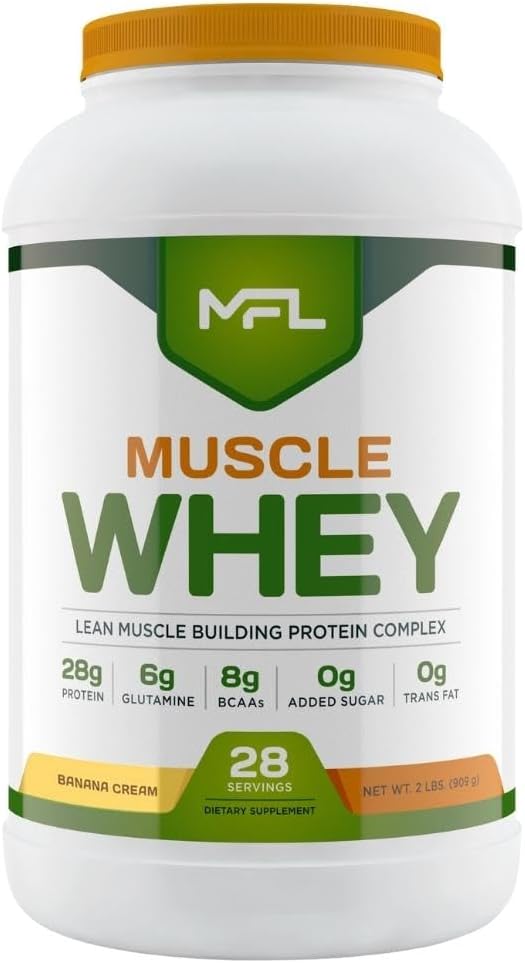 MFL Muscle Whey Protein: 28g Protein, 8g BCAAs, Keto Friendly, Low Carbs - Vanilla Bean 2 lbs