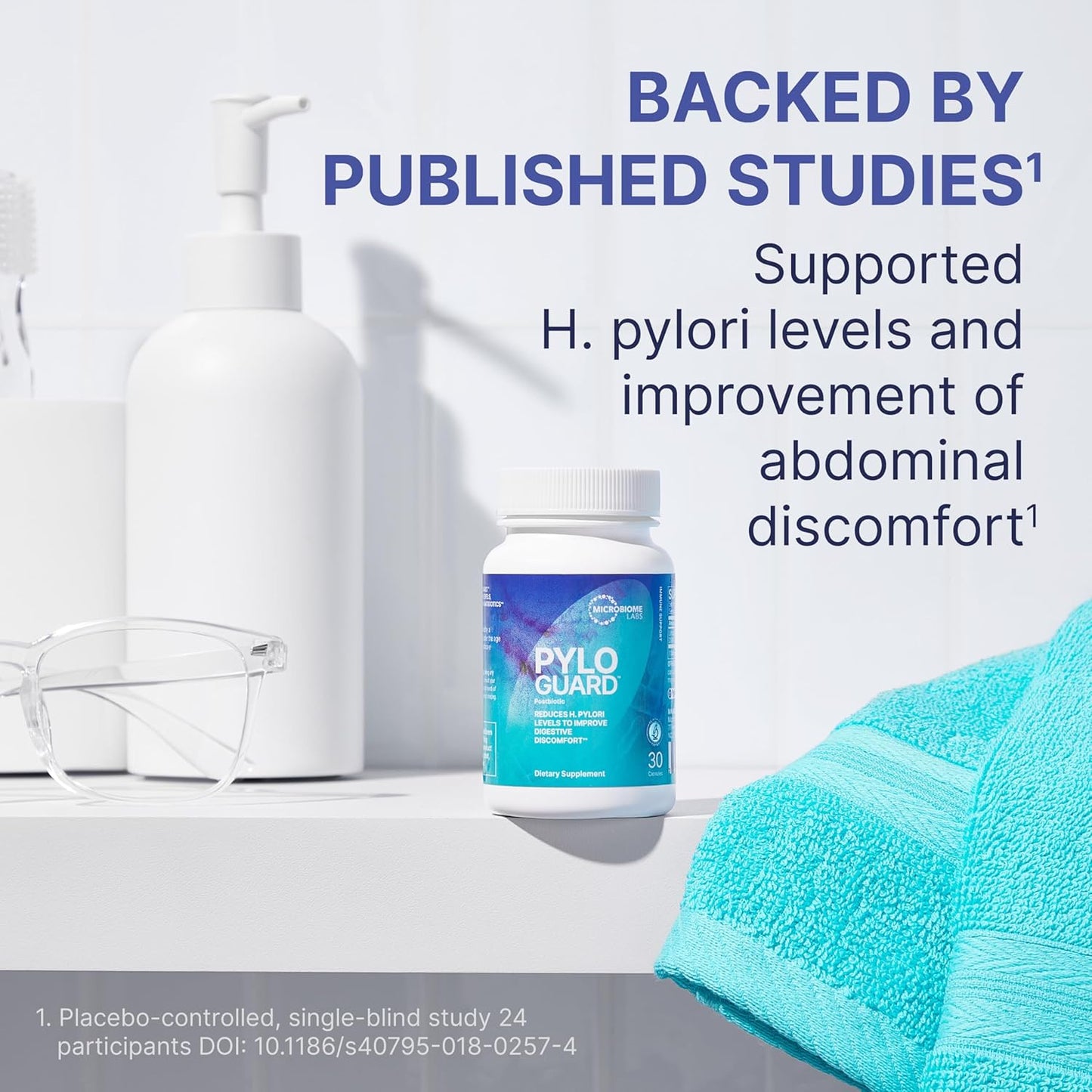 Microbiome Labs PyloGuard: Patented L. reuteri DSM17648 Digestive Comfort Supplement - Gut Health & Immune Support - Postbiotic (30 Caps)
