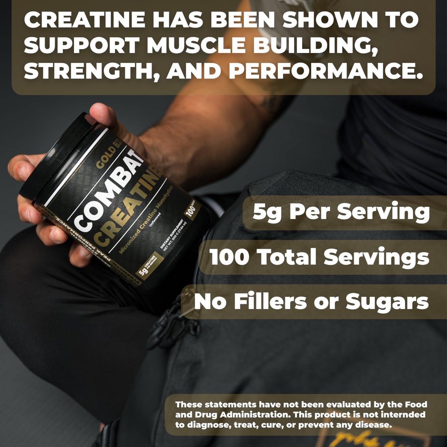Micronized Creatine Monohydrate Powder for Jiu Jitsu Athletes - Gold BJJ Combat Creatine (100 Servings)