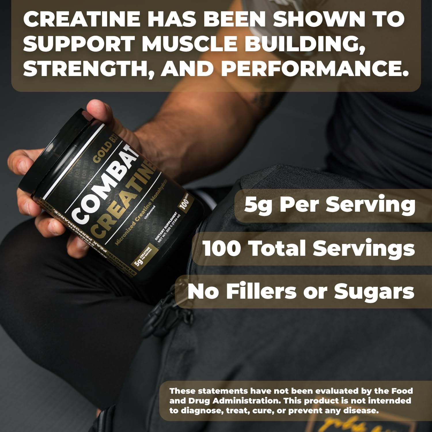 Micronized Creatine Monohydrate Powder for Jiu Jitsu Athletes - Gold BJJ Combat Creatine (100 Servings)