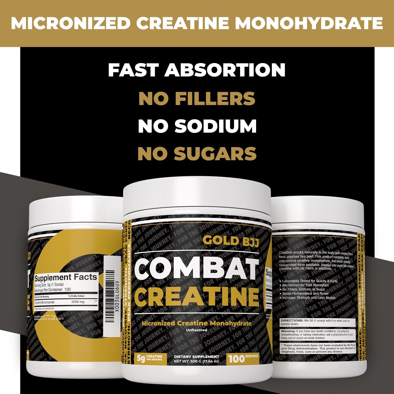 Micronized Creatine Monohydrate Powder for Jiu Jitsu Athletes - Gold BJJ Combat Creatine (100 Servings)