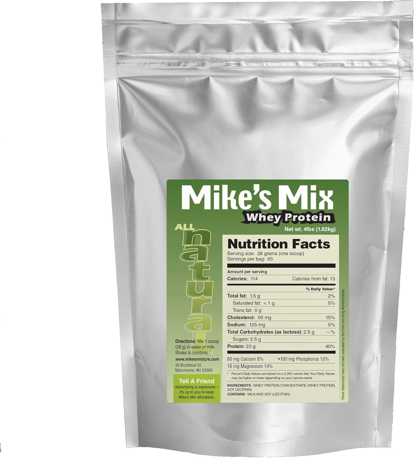 Mike's Mix Unflavored Whey Protein Concentrate - All-Natural 4 lbs