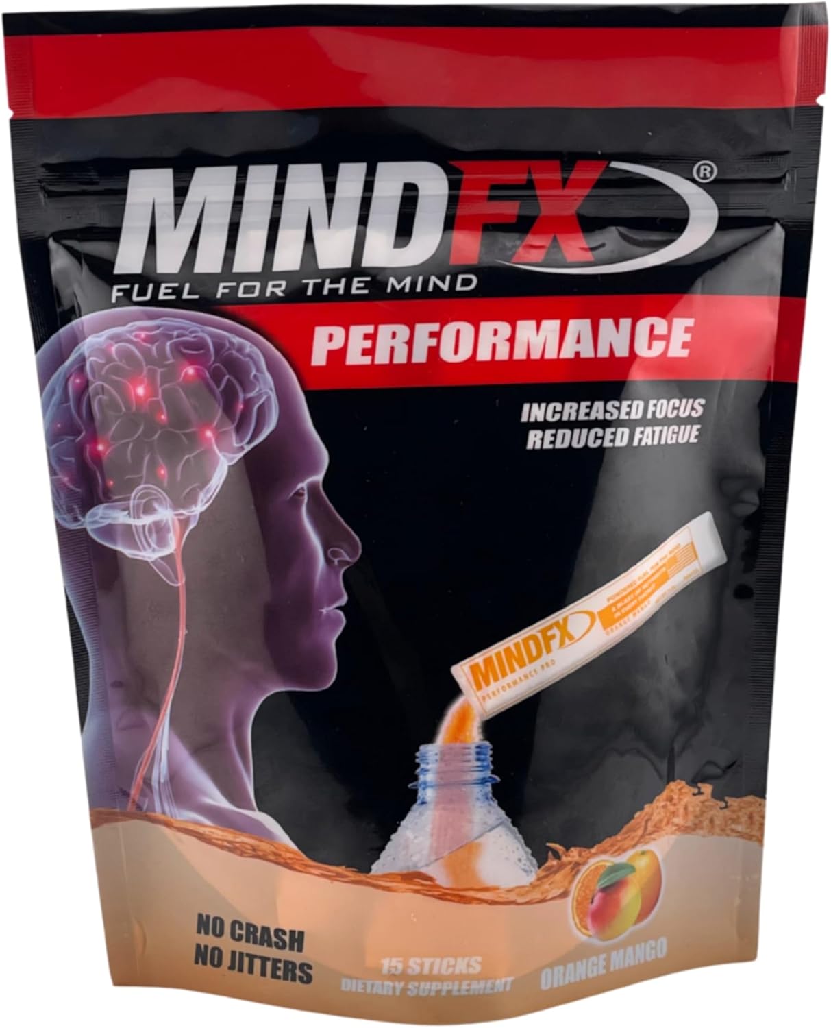 MindFX Energy Powder Drink Mix - Orange Mango Performance Blend with Natural Nootropics for Clean Energy and Enhanced Focus - 15 Sticks to Elevate Your Performance
