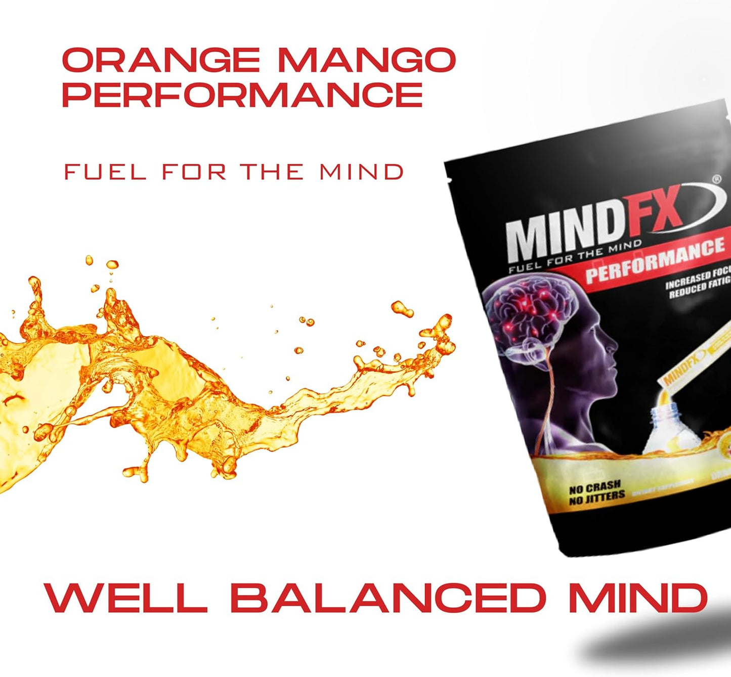 MindFX Energy Powder Drink Mix - Orange Mango Performance Blend with Natural Nootropics for Clean Energy and Enhanced Focus - 15 Sticks to Elevate Your Performance