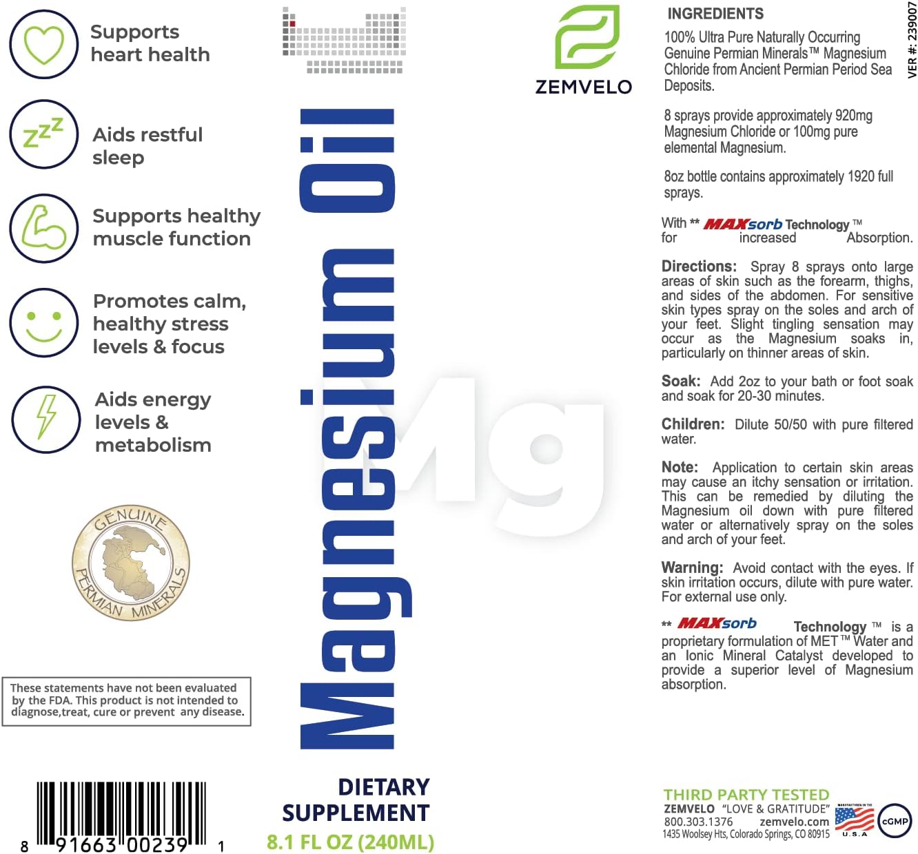 Mineralife Magnesium Oil Spray for Muscle Relief, Relaxation, and Restful Sleep - 96 Day Supply