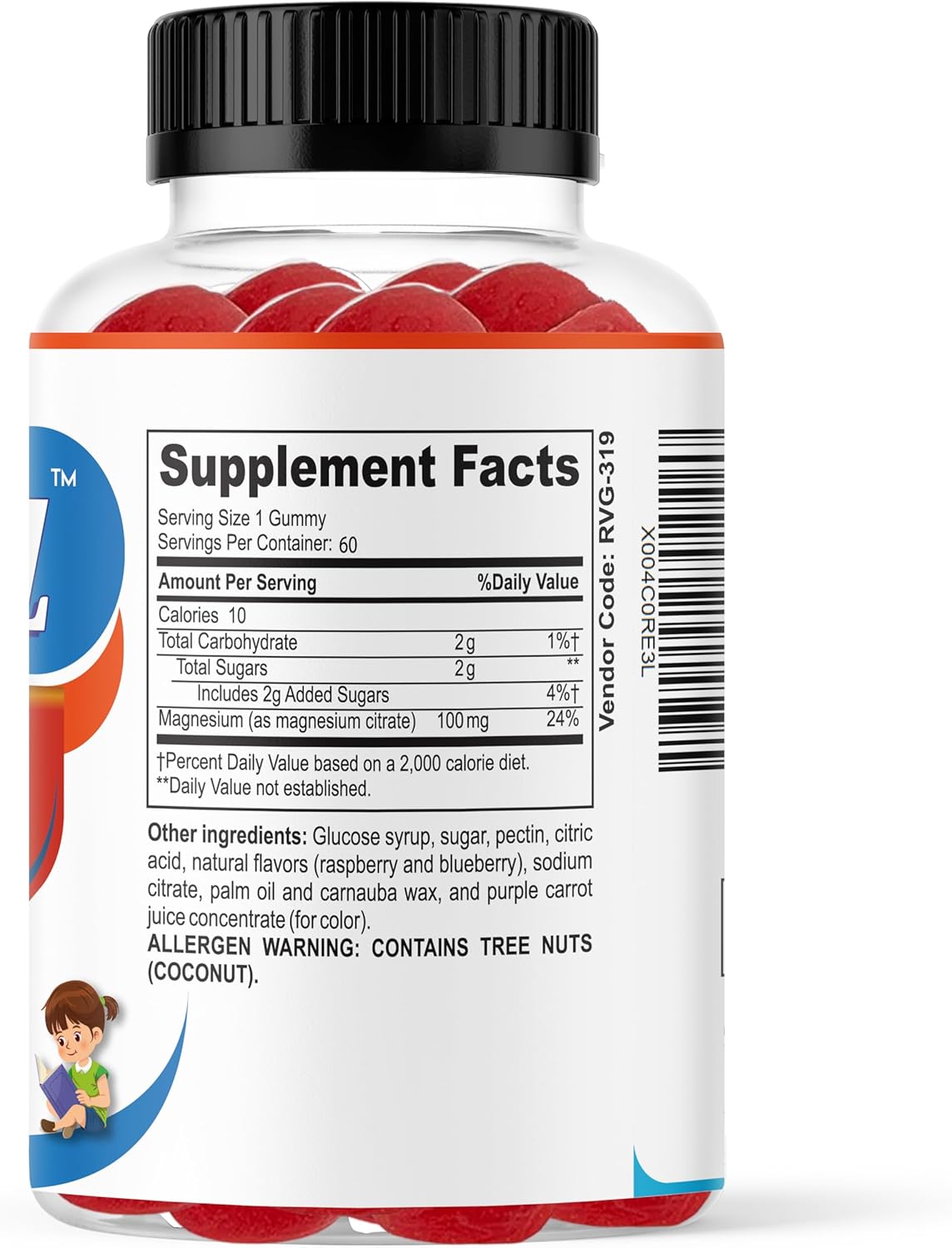 Mixed Berry Flavored Magnesium Calm Gummies for Kids, 60 Gummies, Supports Relaxation, Mood, Nerve Health & Muscle Relaxation