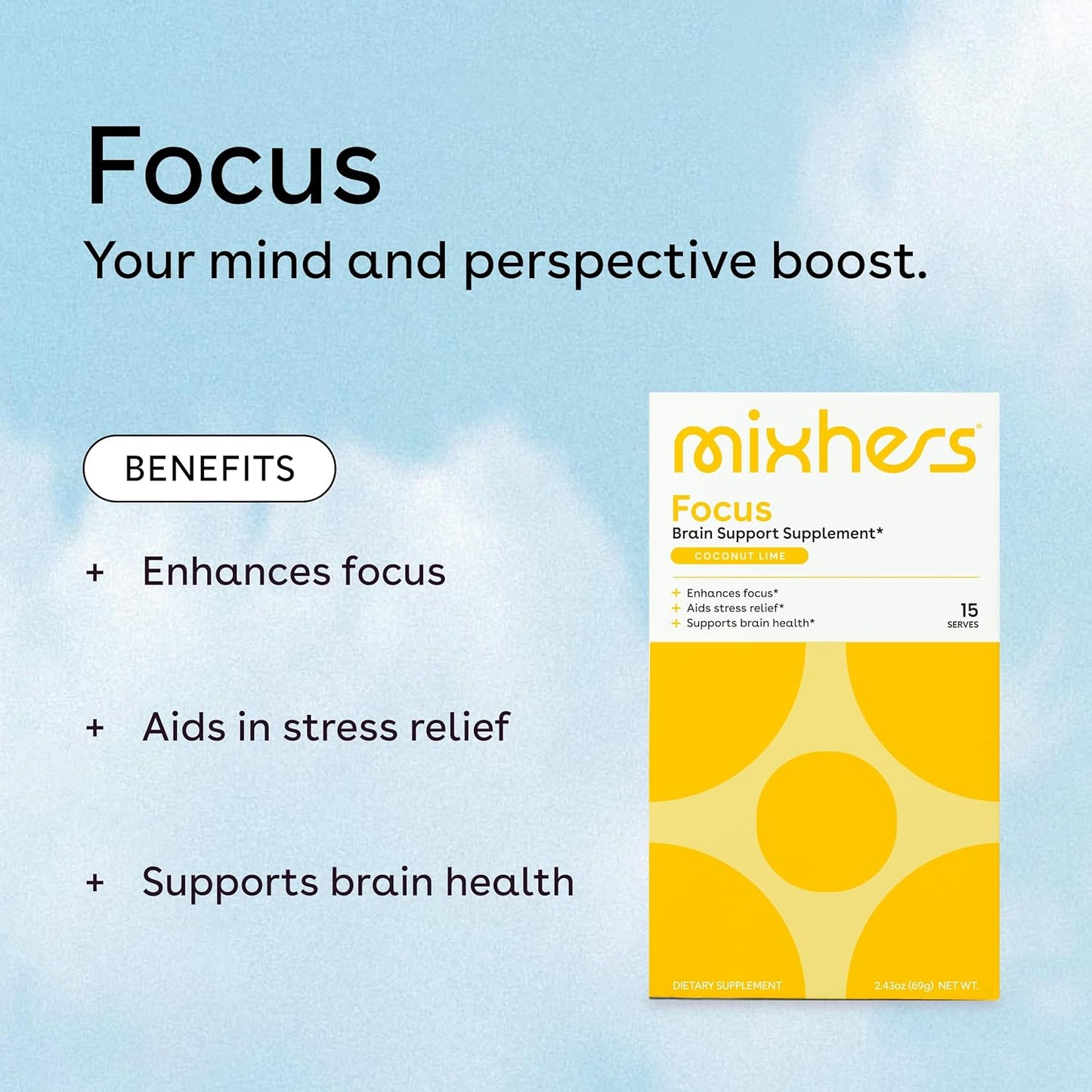 MIXHERS Focus Brain Health Supplement for Women - L-Theanine Drink Packets - Coconut Lime Flavor - Improve Concentration and Focus