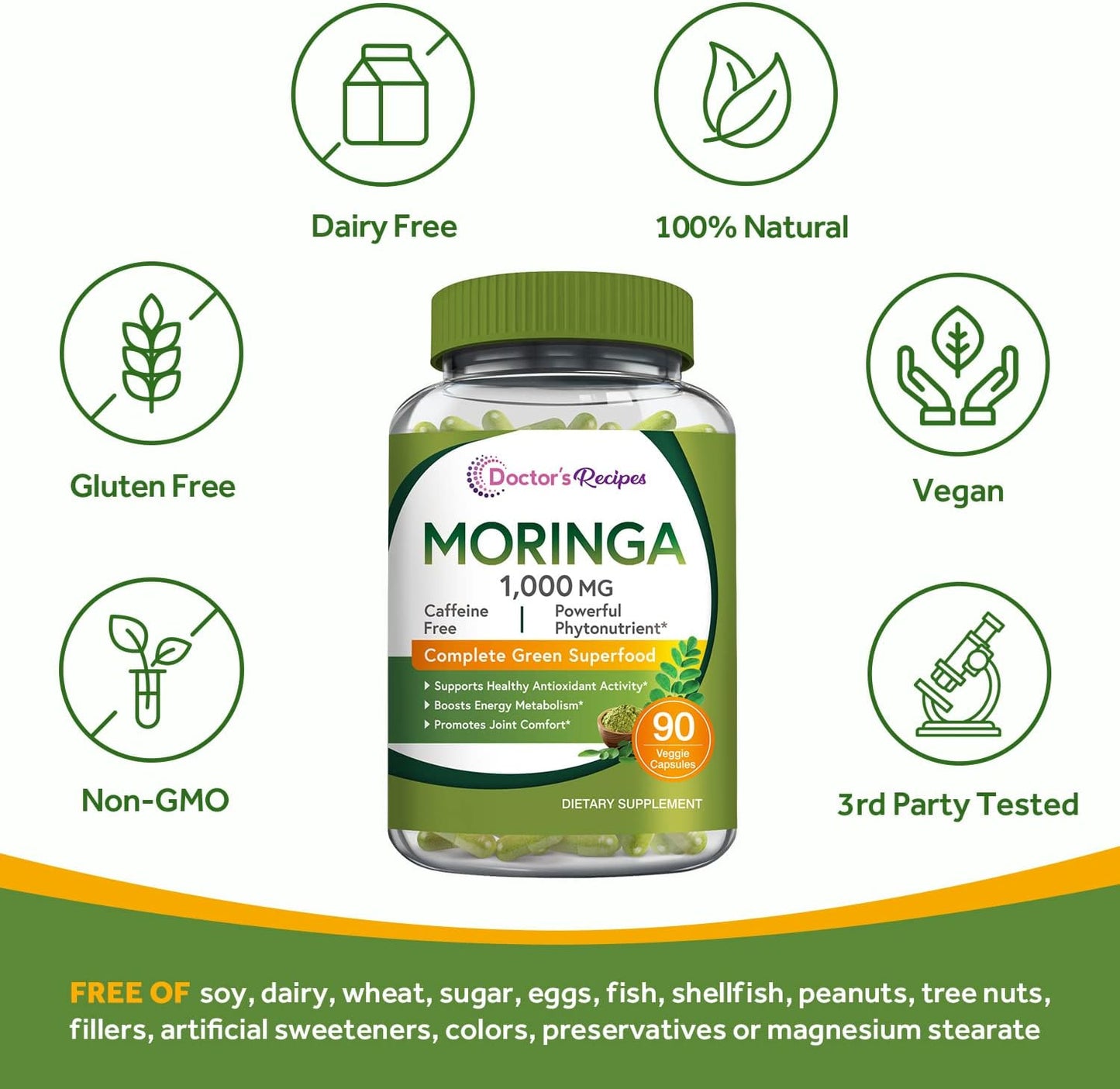 Moringa Capsules & Collagen Peptides Powder Bundle for Vegans, 90 Caps & 16oz Powder