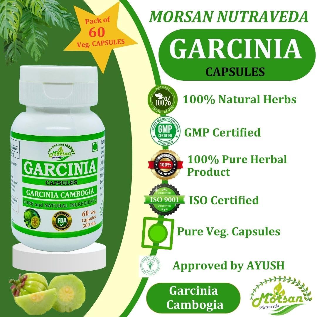 Morsan Nutraveda Herbal Garcinia Cambogia Extract Capsules - 100% Natural & Pure, High Potency (60 x 500mg Capsules, Pack of 4 Jars)